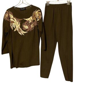 PHILIP NOEL Vintage 2-pc Leopard Print Applique Jewel and Metal Beading Size O/S